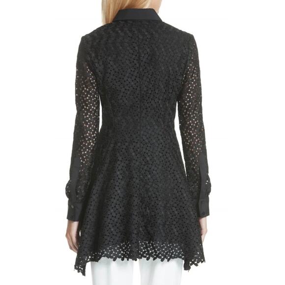 LELA ROSE black cotton lace longline peplum button front asymmetrical blouse top - Picture 3 of 14